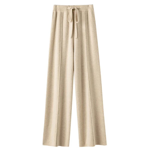 100% Pure Wool 100% Cashmere Blend Pleated Palazzo Knit Pants