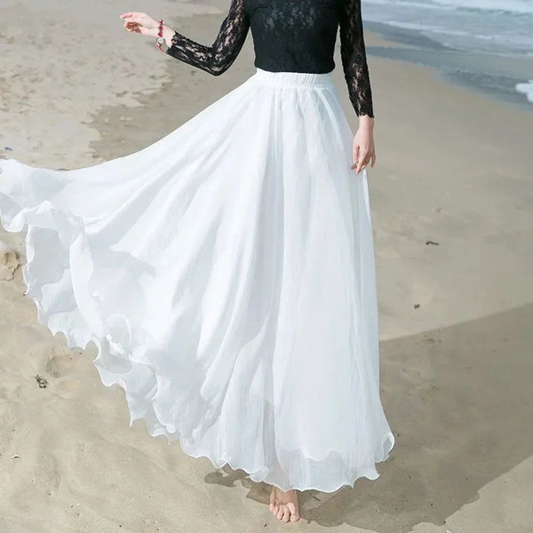 Vintage Cotton Blend A-Line Flared MAXI Skirt