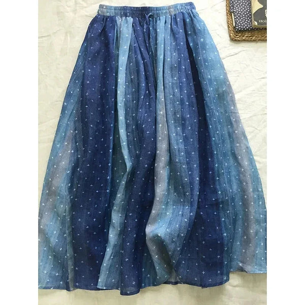 Dainty Layered Printed Ramie A- Line MIDI Skirt