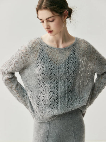 Elegant Dainty 100% Cashmere Hollowed Out Pullover