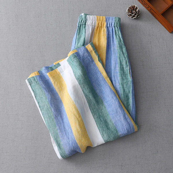 Vintage Colorful Cotton Linen Cropped Palazzo Pants