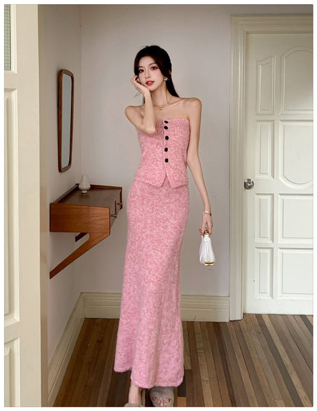 3 Piece Sexy Elegant Cotton Linen Blend Cardigan+Vest+MAXI Skirt Set - Wigging It Etc