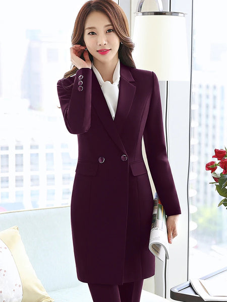 Sleek Figure-Enhancing 2-Piece Knee-Length Blazer+ Pants Set