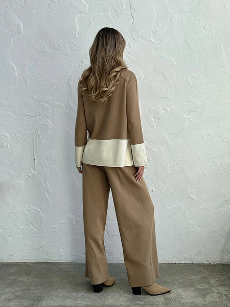 Upscale 2-Piece Cotton Blend 2-Tone Knit Loungewear