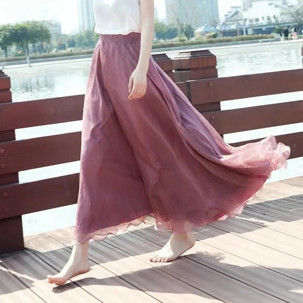 Vintage Cotton Blend A-Line Flared MAXI Skirt