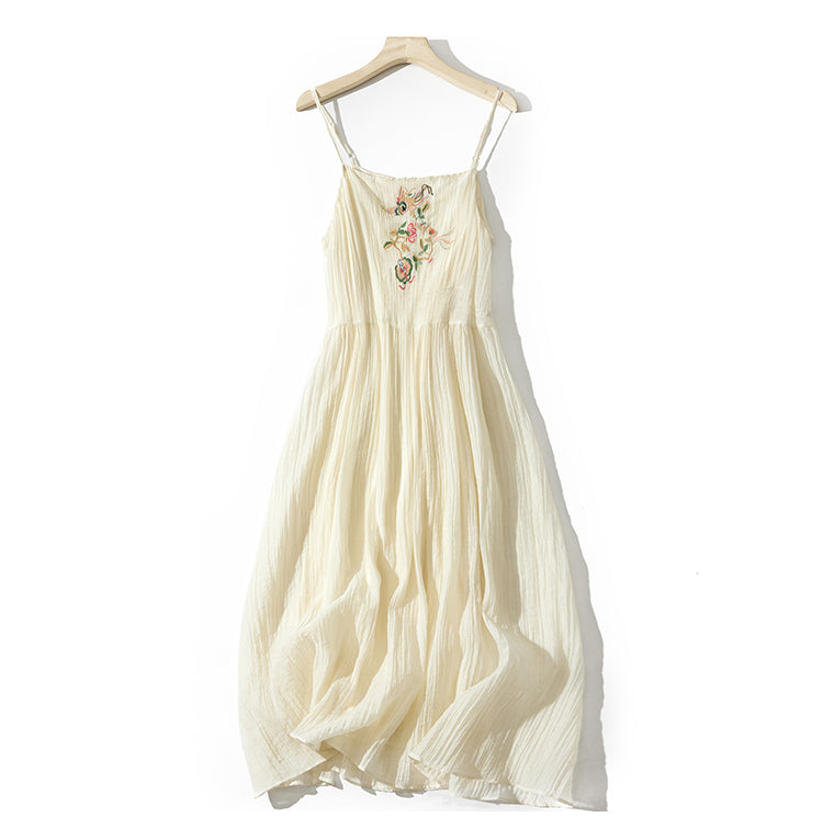 Classic Cotton Linen Pleated Camisole Dress