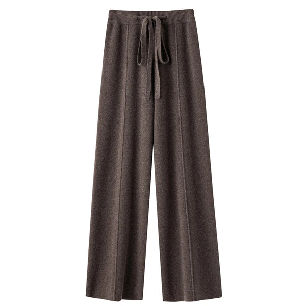 100% Pure Wool 100% Cashmere Blend Pleated Palazzo Knit Pants