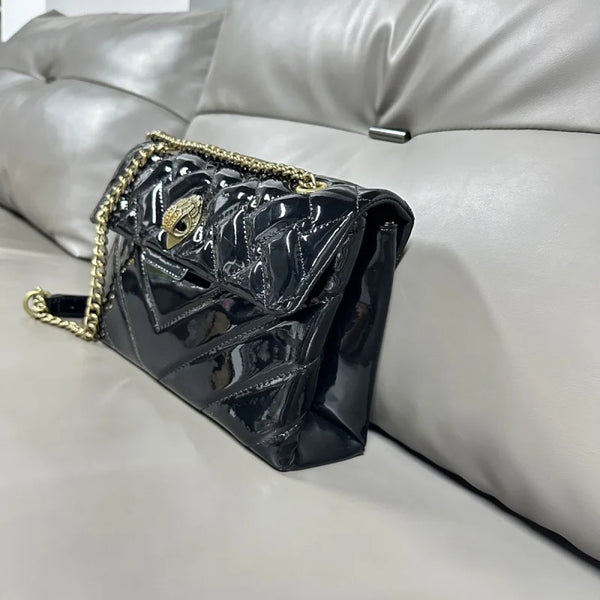 KURT GEIGER LONDON Luxury Iconic Eagle Head Adorned Patent Leather Shoulder Bag