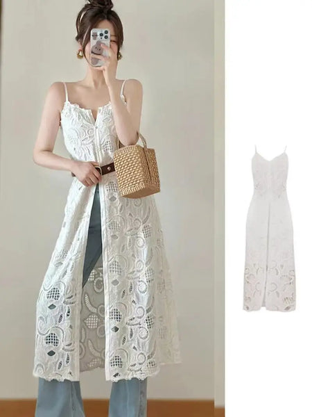 Sexy Vintage Cotton Blend Lace MIDI Camisole Dress