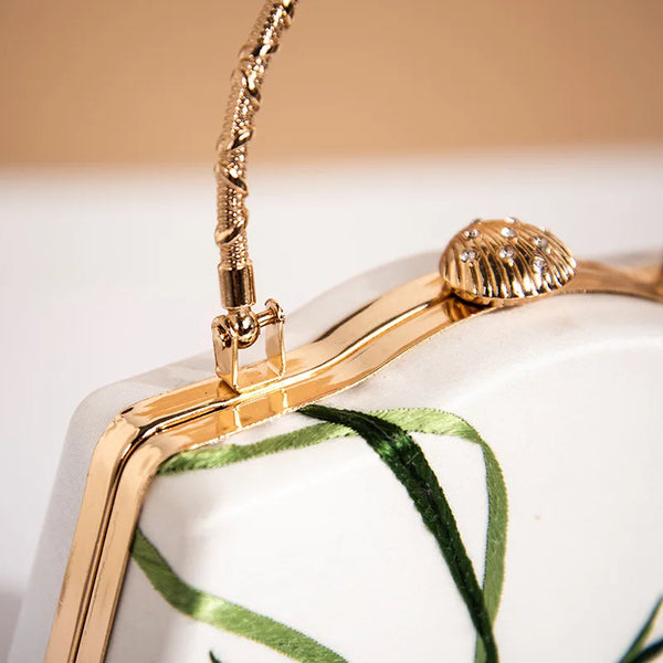 Upscale Silky Vintage Embroidered Floral Chain Strap Mini Shoulder Bag