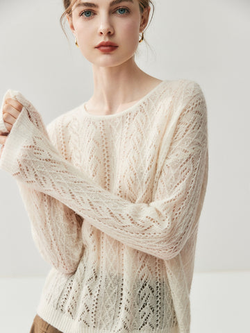 Elegant Dainty 100% Cashmere Hollowed Out Pullover