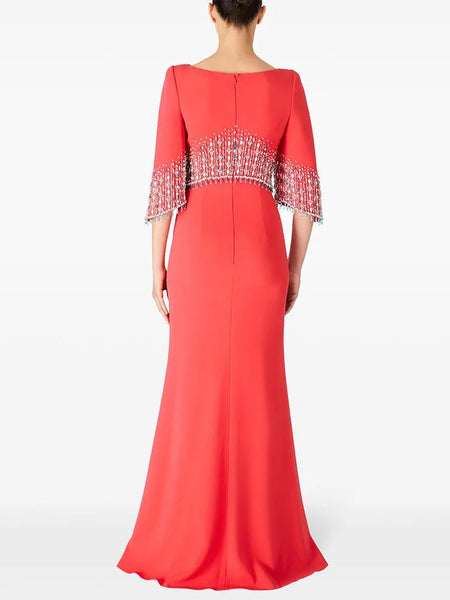 Exquisite Cotton Blend High Fashion Half Sleeve Beaded Party MAXI Gown - Wigging It Etc