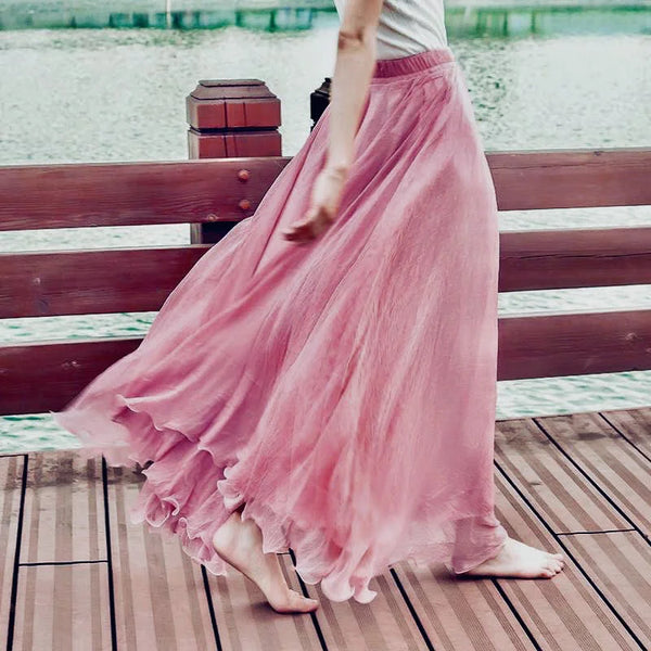 Vintage Cotton Blend A-Line Flared MAXI Skirt