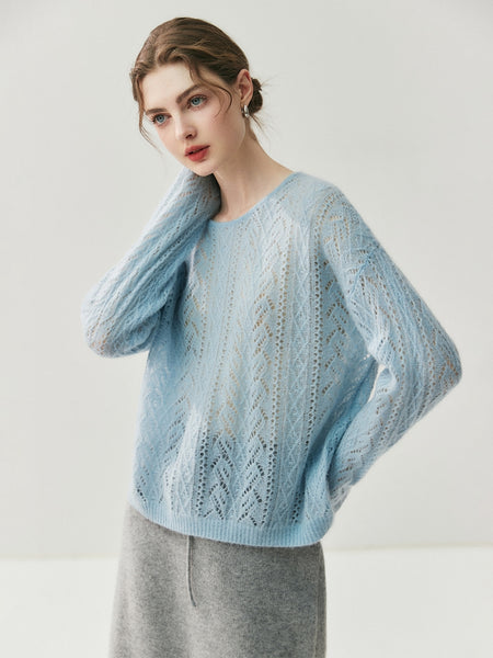 Elegant Dainty 100% Cashmere Hollowed Out Pullover