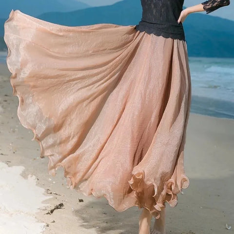 Vintage Cotton Blend A-Line Flared MAXI Skirt