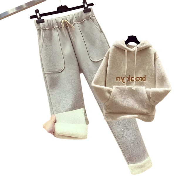 Plush + Warm 2-Piece Cotton Blend BROOKLYN Hoodie & Sweatpants Set 