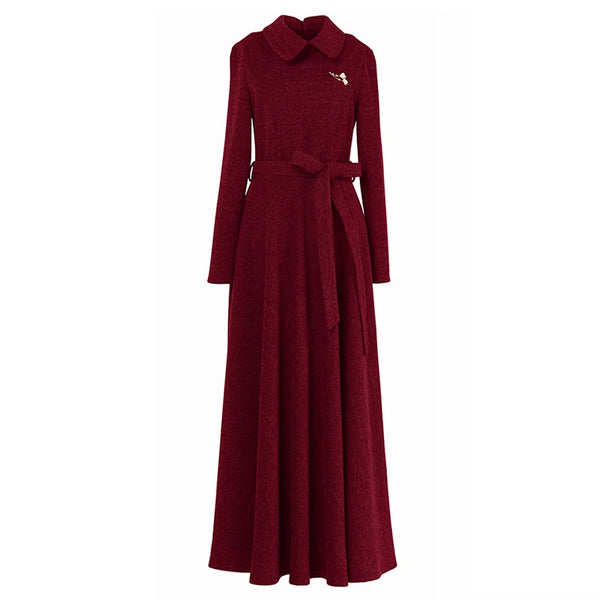 Elegant Minimalist A-Line Wool + Cotton Blend MAXI Dress