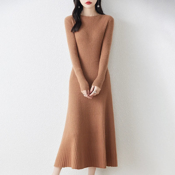 Classic Elegant 100% Wool Knit MAXI Dress