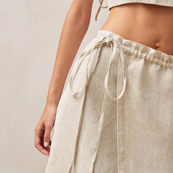 Sexy 100% Linen Retro French Split MAXI Skirt