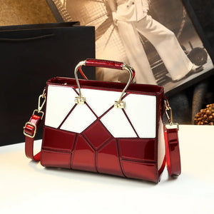 Upscale Unique Luxury Plaid Print Patent Leather Top Handle Bag