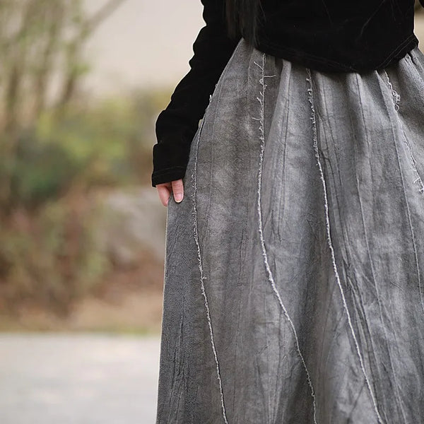 Vintage Cotton Linen Tie-Dye Patchwork A-Line MAXI Skirt