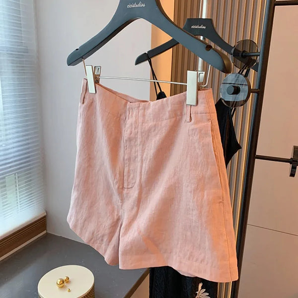 2 Piece Chic Minimalist Beaded Cotton Linen Shorts Set