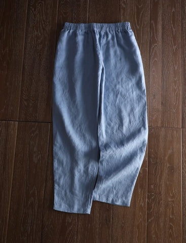 Elegant 100% Linen Mid-Waisted Ankle-Length Pants