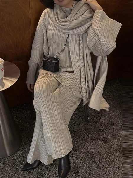 Chic Cotton Blend 3 Piece Sweater+Shawl+Palazzo Pants Set - Wigging It Etc