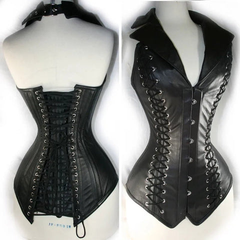 Gothic Steampunk Side Lace - Up Steel Boned PU Faux Leather Corset - Wigging It Etc