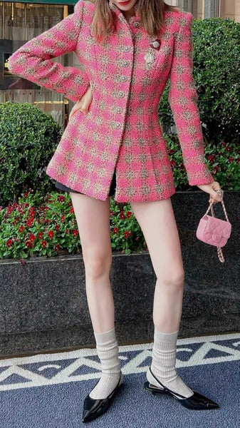 Vintage Tailored French Insulated 100% Wool Coarse Tweed Short Coat