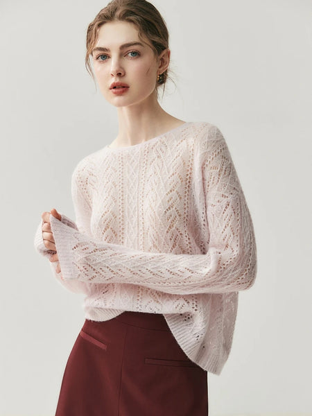 Elegant Dainty 100% Cashmere Hollowed Out Pullover