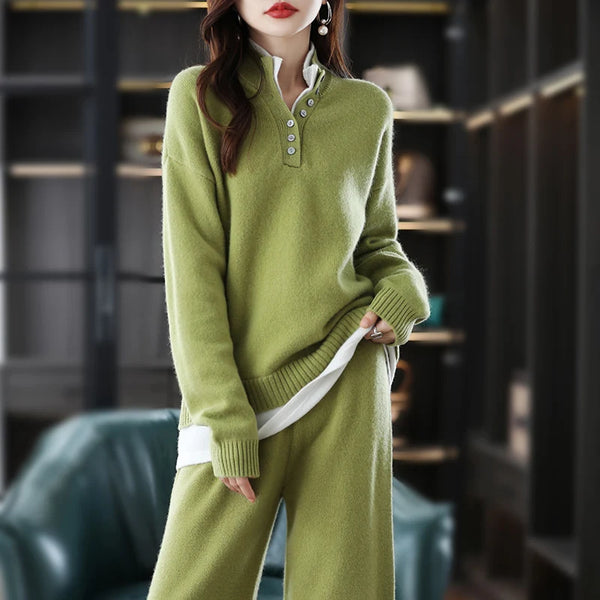 2 Piece 100% Pure Cashmere + Wool Blend Sweater + Palazzo Pants Set