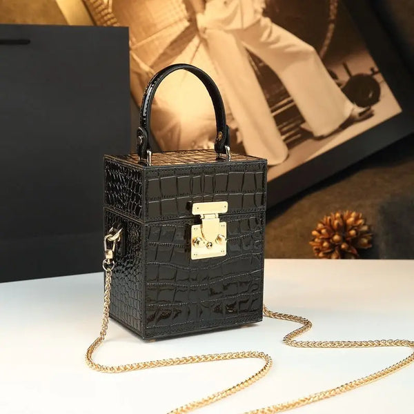Quaint Retro Lock Box Square Bag Chain Shoulder Crossbody Bag