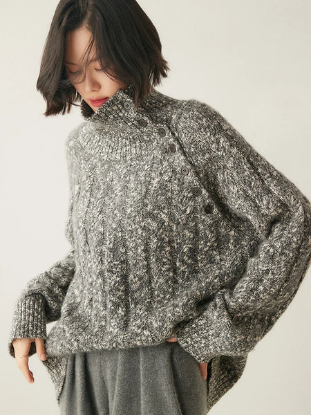 Vintage Fluffy Cable Knit 100% Cashmere Oversized Harsh Winter Pullover Sweater