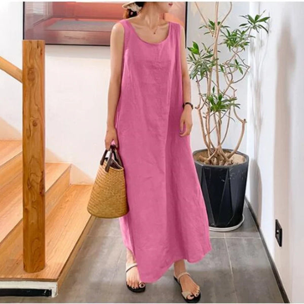 Vintage Casual Cotton Linen MAXI Dress