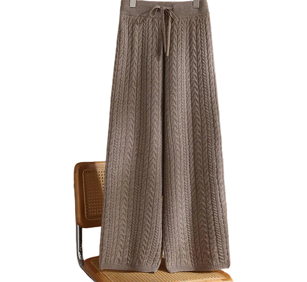 100% Merino Wool Thick + Fluffy Cable Knit Warm Winter Palazzo Pants