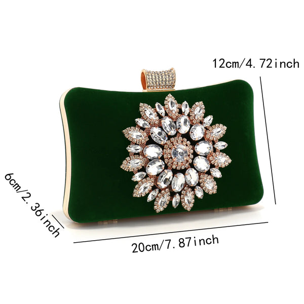 Chic Vintage Rhinestone Adorned Velvet Party Clutch Shoulder Bag