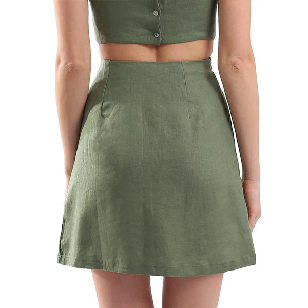 Classic 100% Linen Casual High-Waisted Mini Skirt