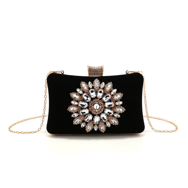 Chic Vintage Rhinestone Adorned Velvet Party Clutch Shoulder Bag