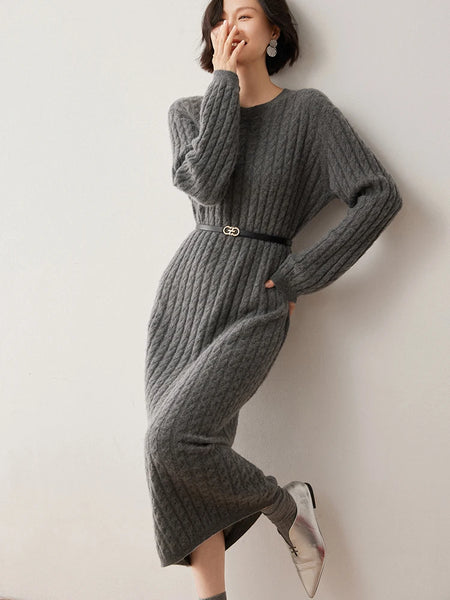 Classic Thick+Fluffy Comfy Cable Knit MAXI Winter Sweater Dress