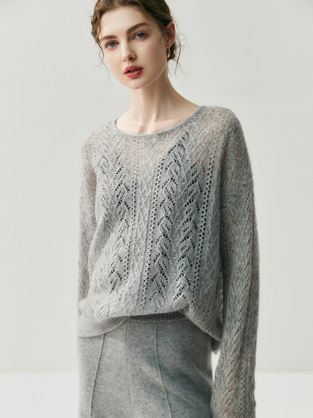 Elegant Dainty 100% Cashmere Hollowed Out Pullover