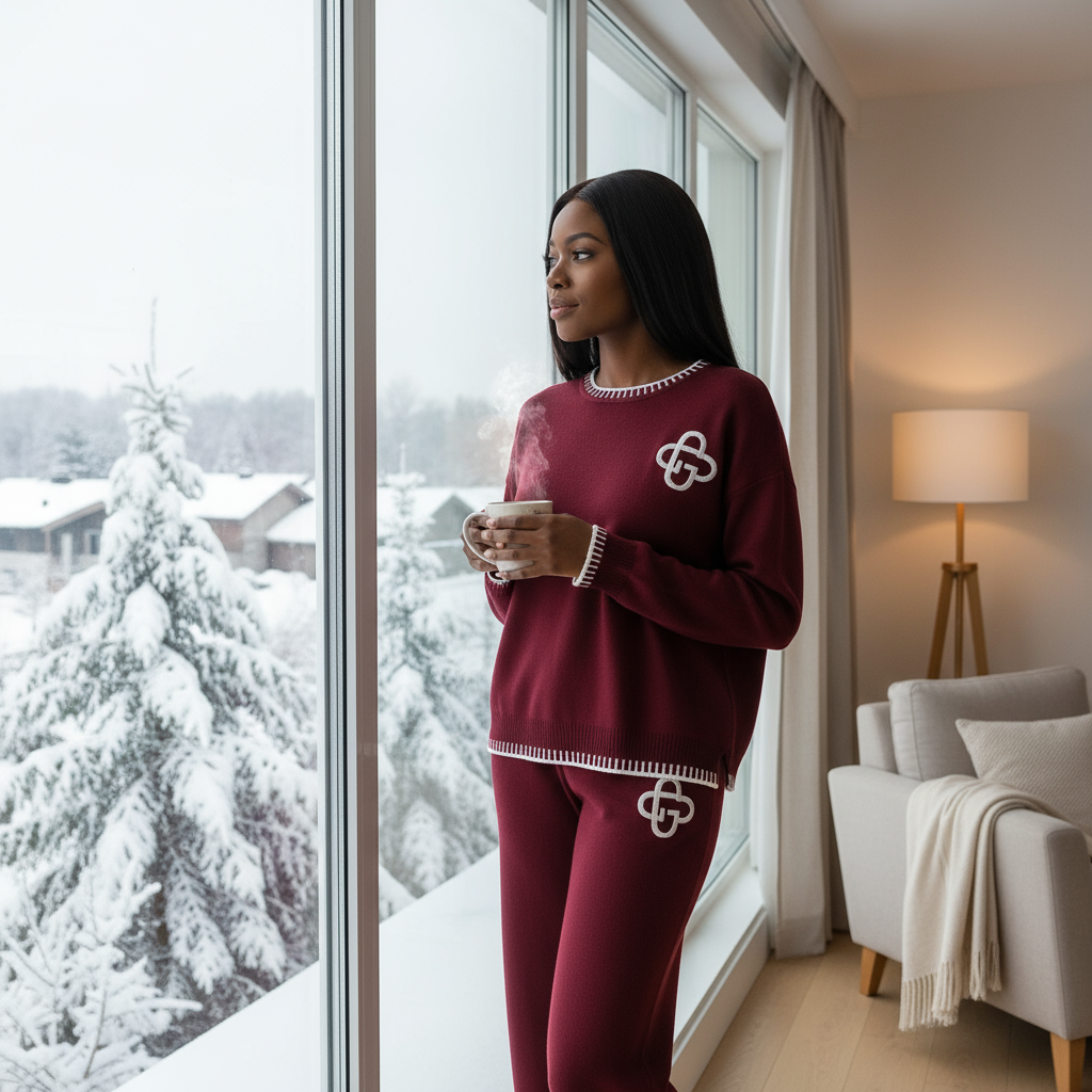 Elegant Embroidered Cotton Blend 2-Piece Sweater + Palazzo Knit Set