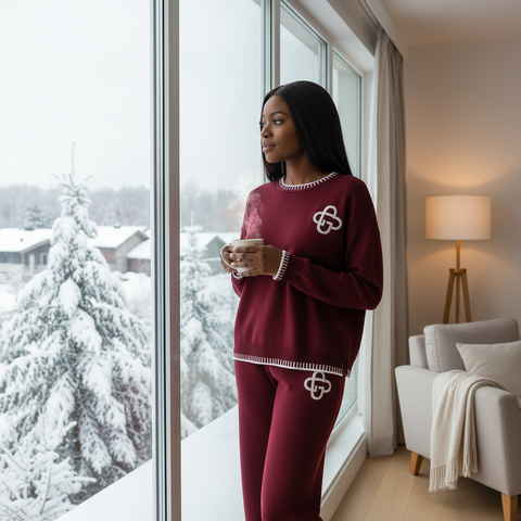 Elegant Embroidered Cotton Blend 2-Piece Sweater + Palazzo Knit Set