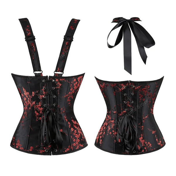 Retro Steel-Boned Overbust Floral Jacquard Halter Top Corset