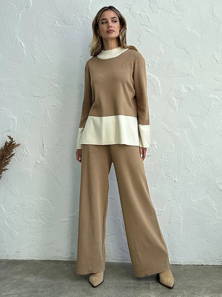 Upscale 2-Piece Cotton Blend 2-Tone Knit Loungewear