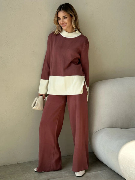 Upscale 2-Piece Cotton Blend 2-Tone Knit Loungewear