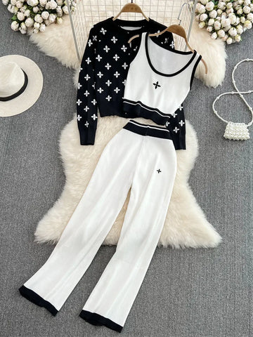 Elegant + Casual 3-Peice Cardigan + Tank Top +Palazzo Pants Set
