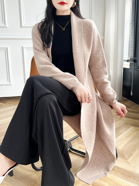 Chic Sophisticated Seamless 100% Merino Wool Open Stitch MIDI Cardigan