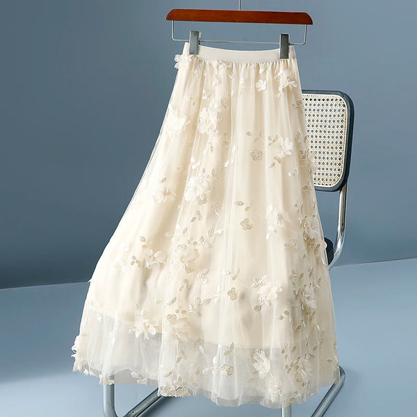 Unique 3D Flowered A-Line Tulle Harajuku Skirt