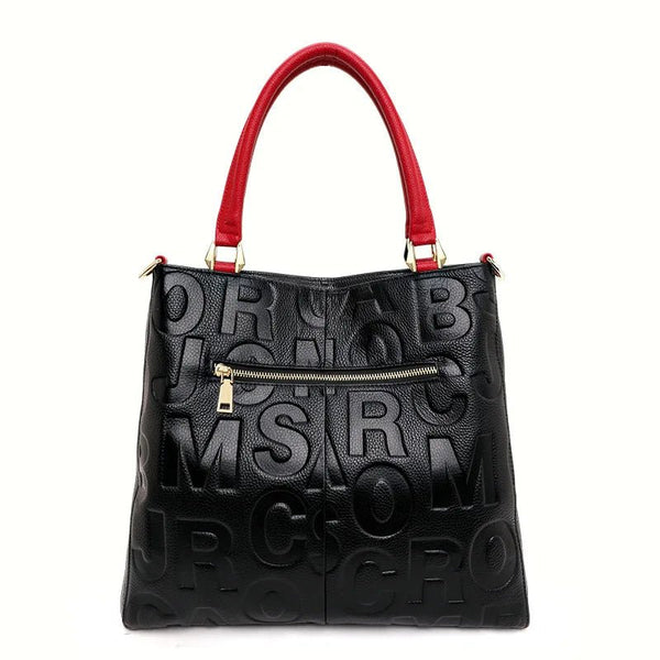 Genuine Cowhide Leather Embossed Lettered Tote Bag - Wigging It Etc
